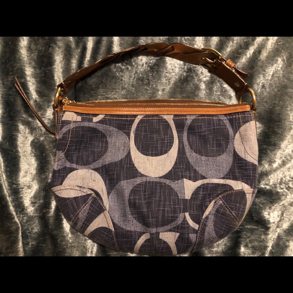 Denim coach signature shoulder bag leather strap